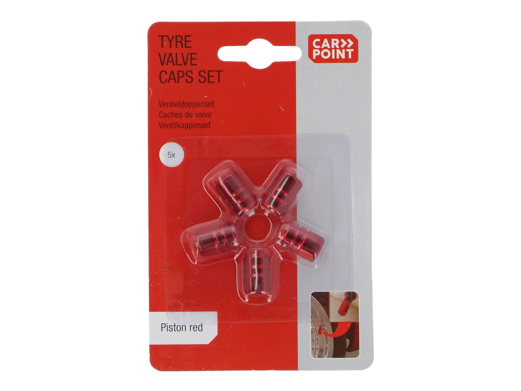 Set capacele auto Carpoint pentru ventil hexagon rosu, 5 buc.