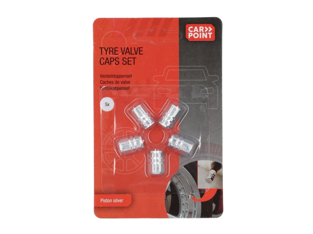 Set capacele auto Carpoint pentru ventil tip piston culoare Silver , 5 buc.