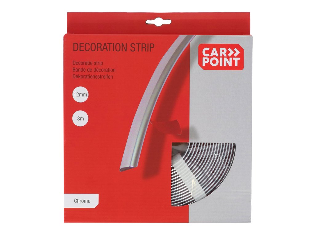 Ornament lateral auto Carpoint cromat 12mm x 8m, cu banda adeziva, pentru exterior si interior