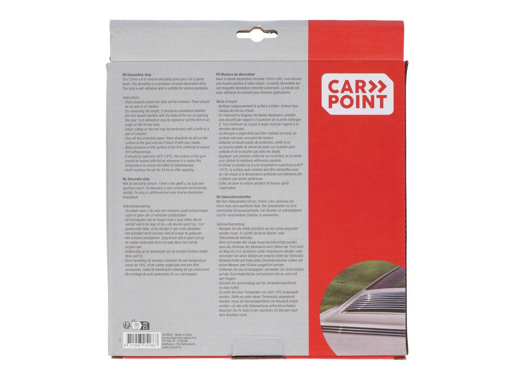 Ornament lateral auto Carpoint cromat 12mm x 8m, cu banda adeziva, pentru exterior si interior
