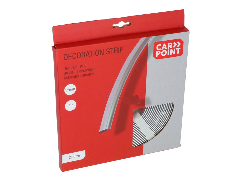 Ornament lateral auto Carpoint cromat 12mm x 8m, cu banda adeziva, pentru exterior si interior