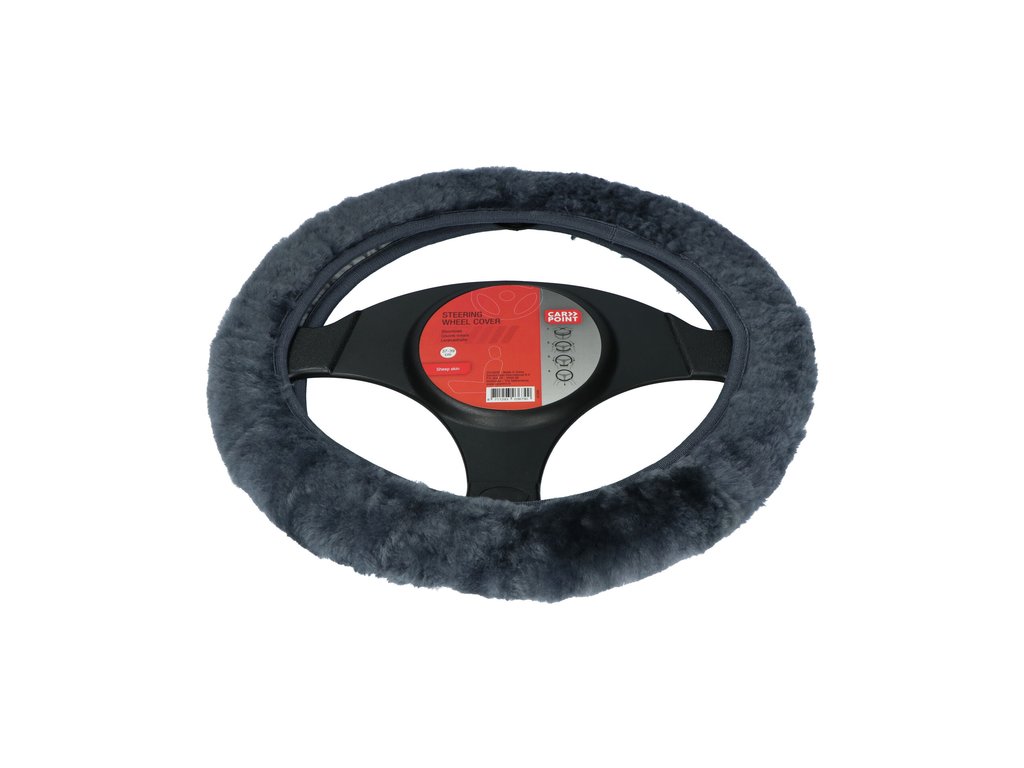 Husa volan blana din lana neagra diametru 37-39cm
