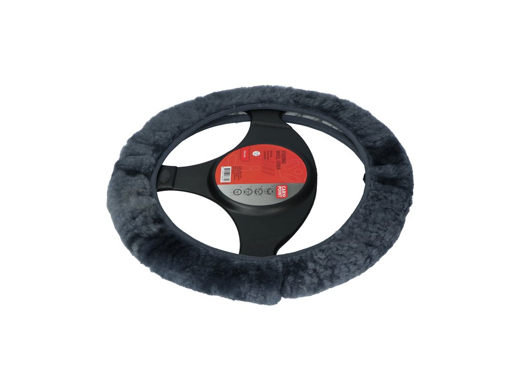Husa volan blana din lana neagra diametru 37-39cm