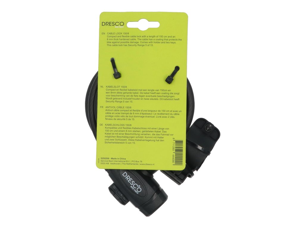 Antifurt bicicleta, lacat cu cheie, 150cm, fi 8, Dresco