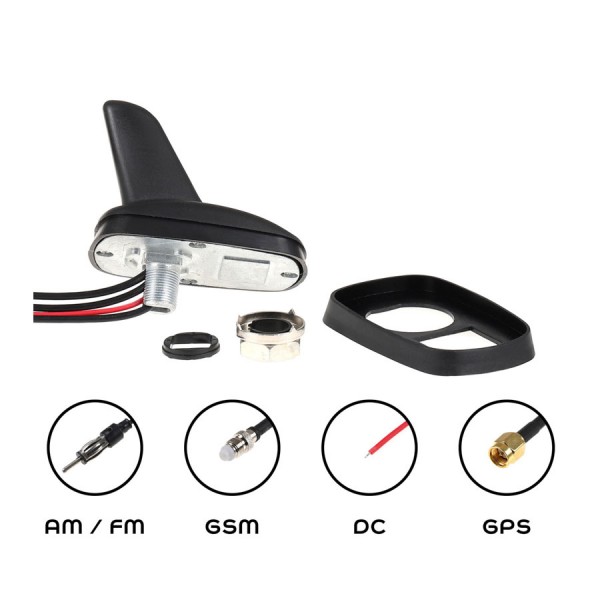 Antena auto reala Rechin, AM/FM, GSM, GPS, 12V, diam gaura fixare 15mm, culoare negru