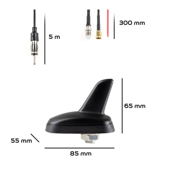 Antena auto reala Rechin, AM/FM, GSM, GPS, 12V, diam gaura fixare 15mm, culoare negru