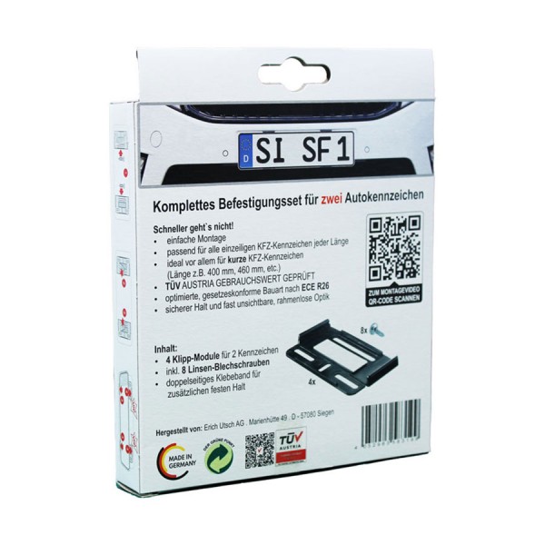 Set 4 suporti numar inmatriculare, fata-spate, negru, fara rama, universal, 8 suruburi incluse