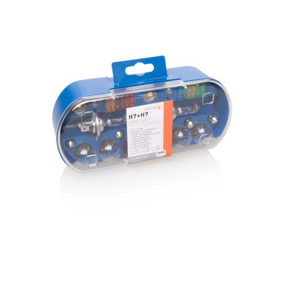 Set becuri rezerva cu doua becuri H7 55W ,Trusa becuri Auto + Sigurante Vecta 19 piese