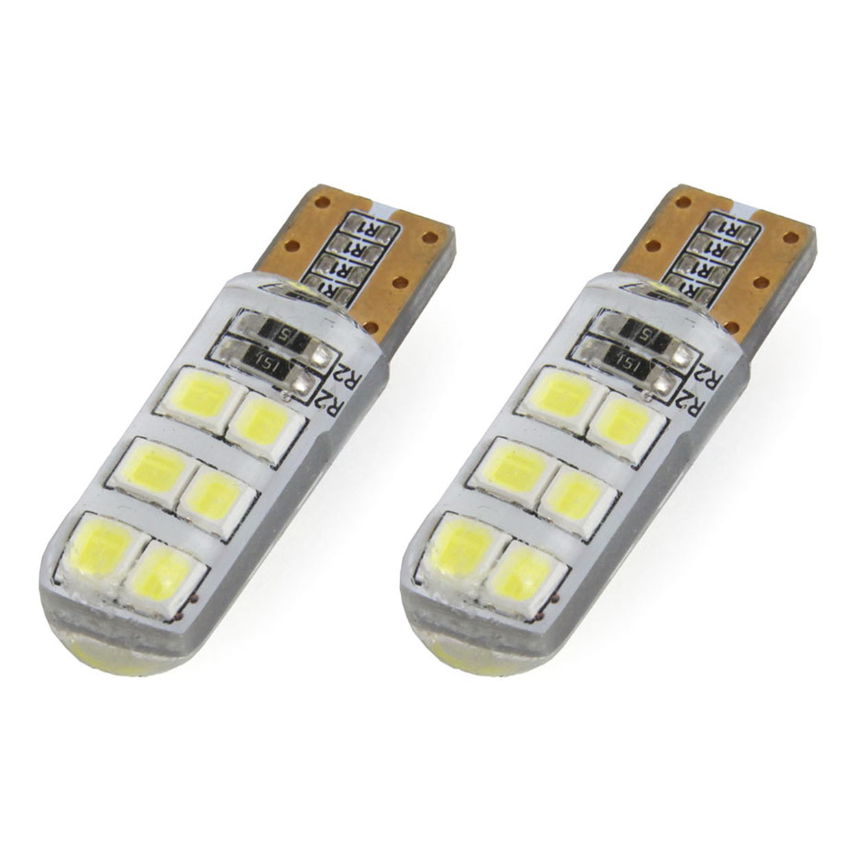 Bec de pozitie tip LED , silicon, T10 W2.1x9.5 W5W, 12V , 12 SMD 2835 , culoare alb , AMIO, set 2 buc