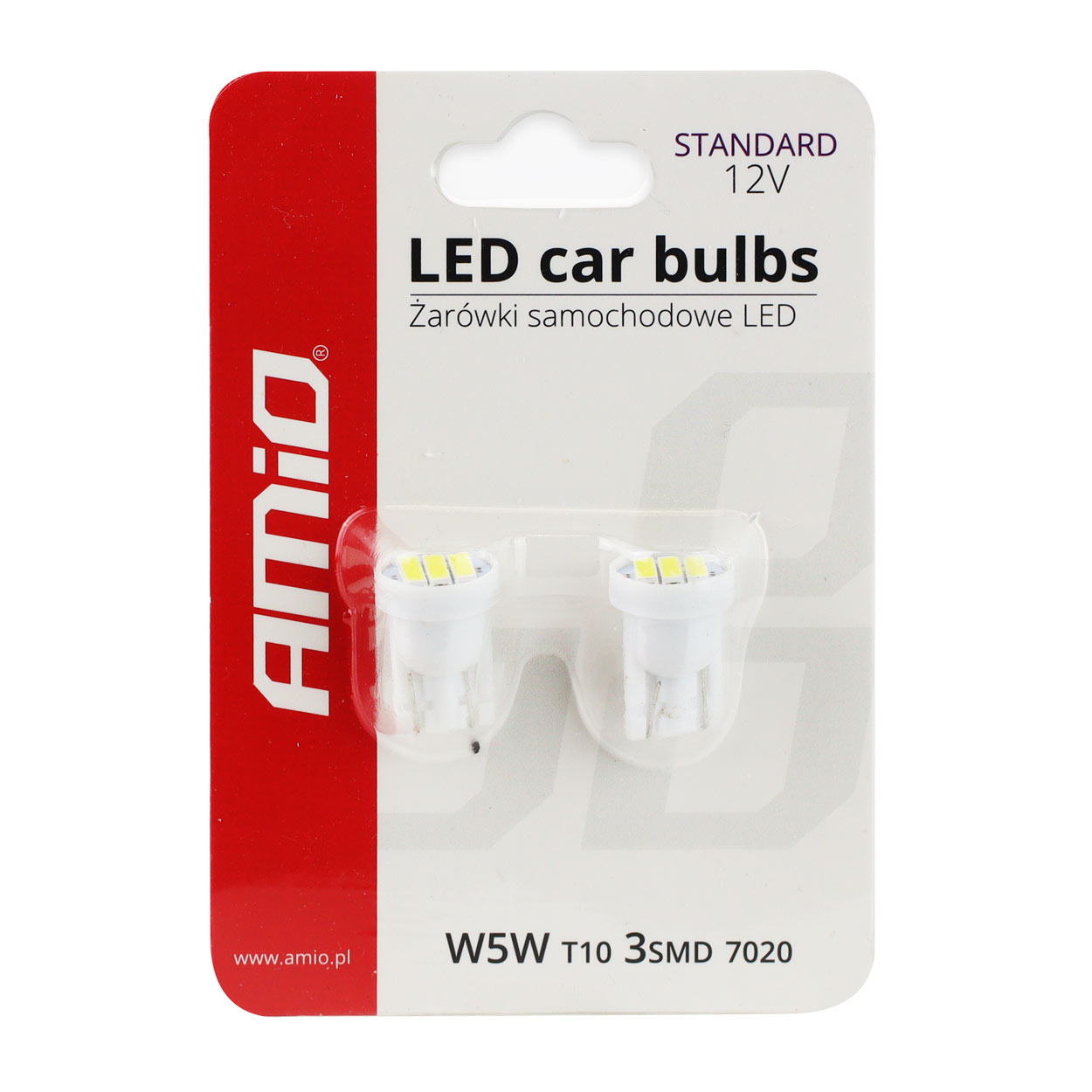 Bec de pozitie tip LED , T10 W2.1x9.5 W5W, 12V , 3 SMD 7020, culoare alb , AMIO, set 2 buc