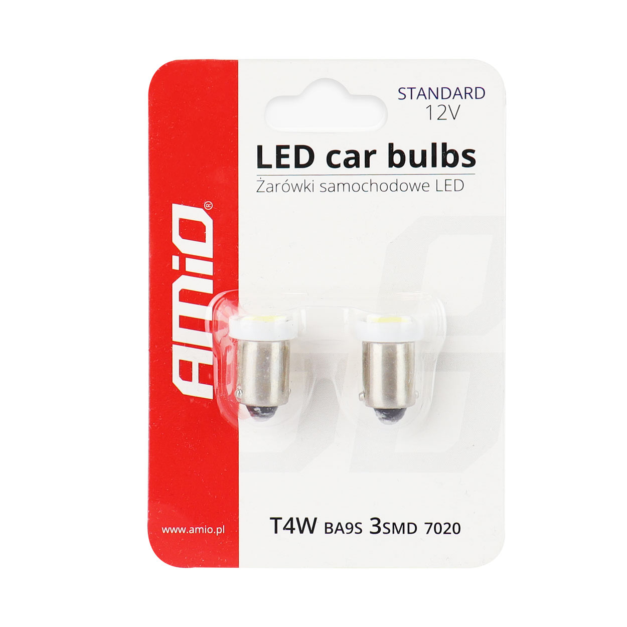 Set 2 becuri auto cu leduri AMIO 12V 0.4W Ba9s T8.5 , 3 SMD 7020, bord si pozitie