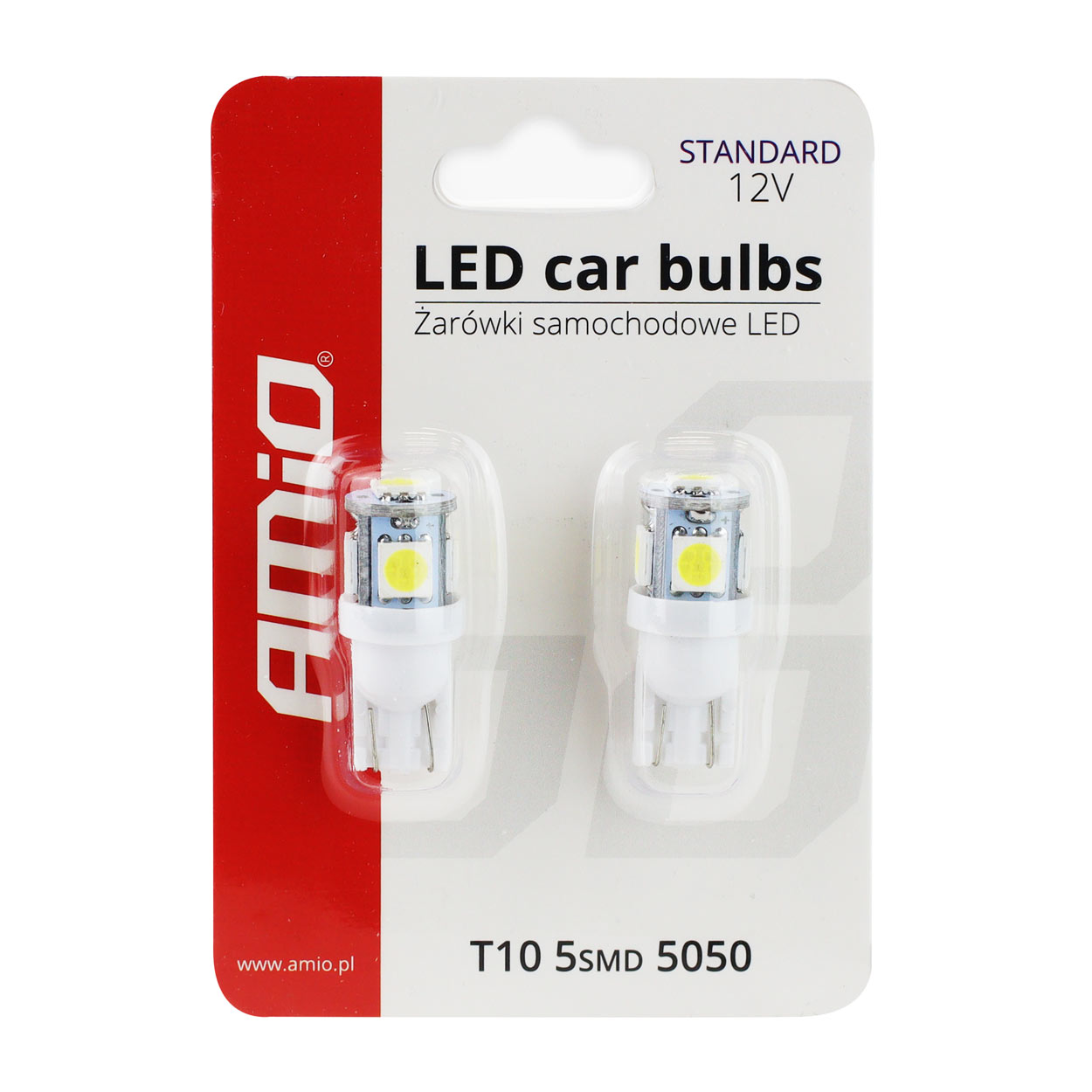 Bec de pozitie tip LED , T10 W2.1x9.5 W5W, 12V , 5 SMD 5050, culoare alb , AMIO, set 2 buc