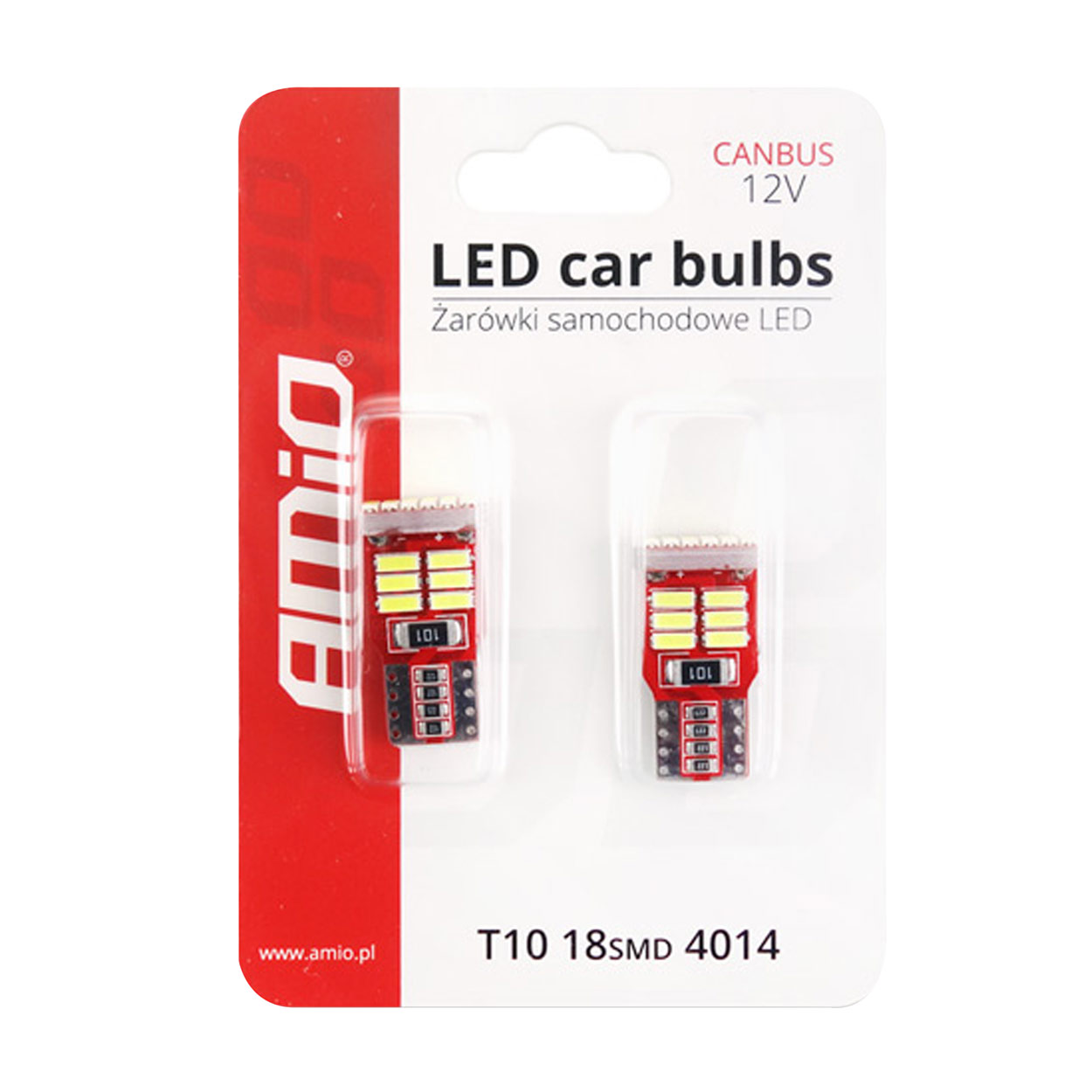 Bec de pozitie tip LED Canbus T10 W2.1x9.5 W5W, 12V 2.2W, 18 SMD , culoare alb , AMIO, set 2 buc
