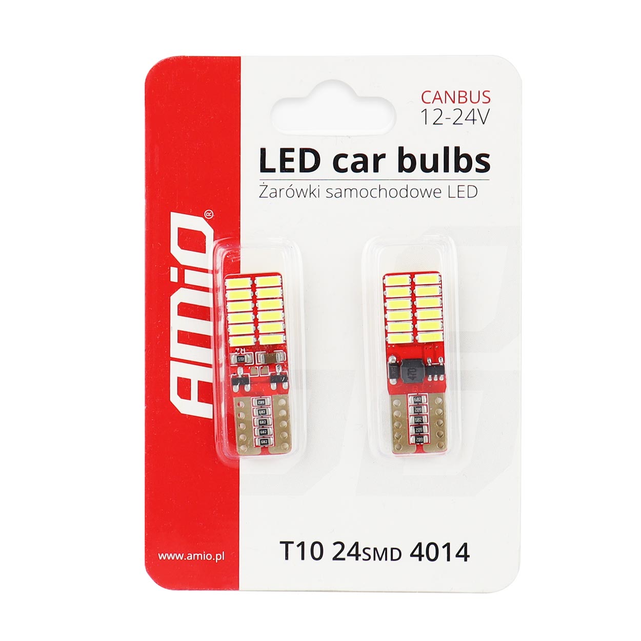 Bec de pozitie tip LED Canbus, T10 W2.1x9.5 W5W, 12-24V 2.2W, 20 SMD 4014 , culoare alb , AMIO, set 2 buc