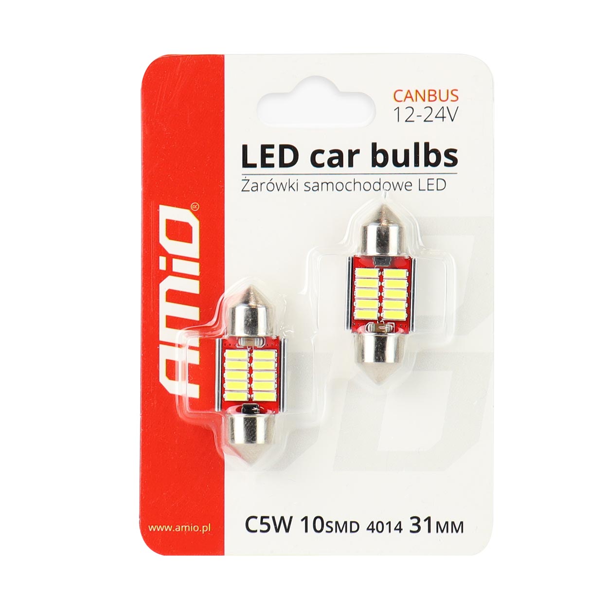 Set 2 becuri auto Vertex LED , C5W SV8.5-8, 10SMD 4014, 2W, 31mm, Canbus, 12-24V, leduri alb sofit Festoon