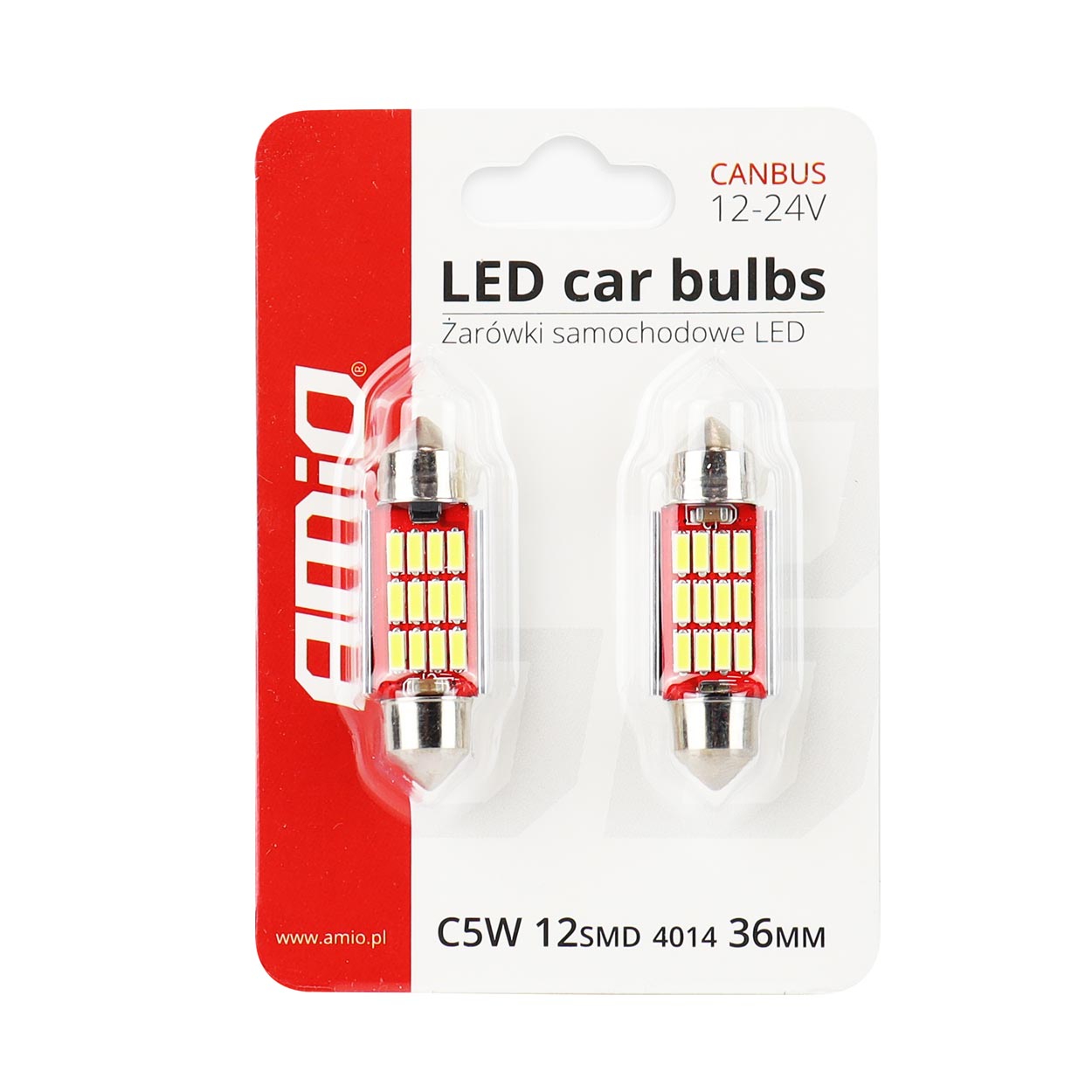 Set 2 becuri auto Vertex LED , C5W SV8.5-8,12SMD 4014, 2.9W, 36mm, Canbus, 12-24V, leduri alb sofit Festoon