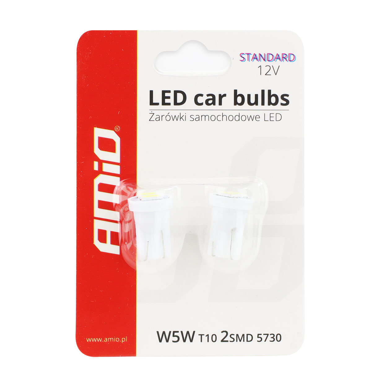 Bec de pozitie tip LED , T10 W2.1x9.5 W5W, 12V, 2 SMD 5730 , culoare alb , AMIO, set 2 buc