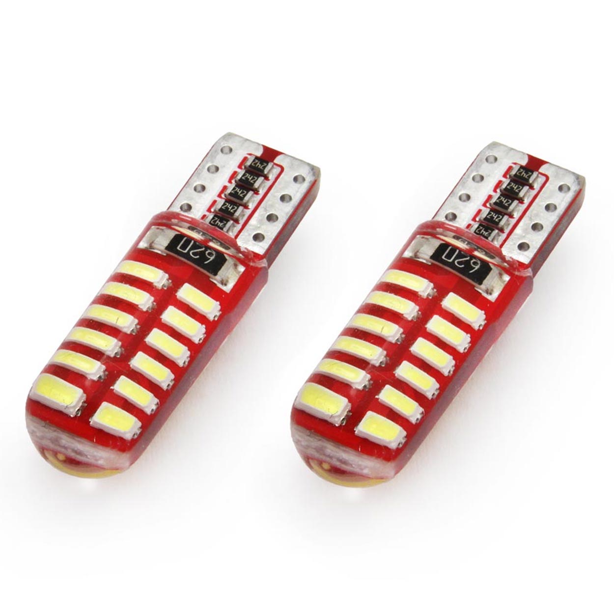 Bec de pozitie tip LED Canbus, silicon, T10 W2.1x9.5 W5W, 12V 1.9W, 24 SMD 3014 , culoare alb , AMIO, set 2 buc