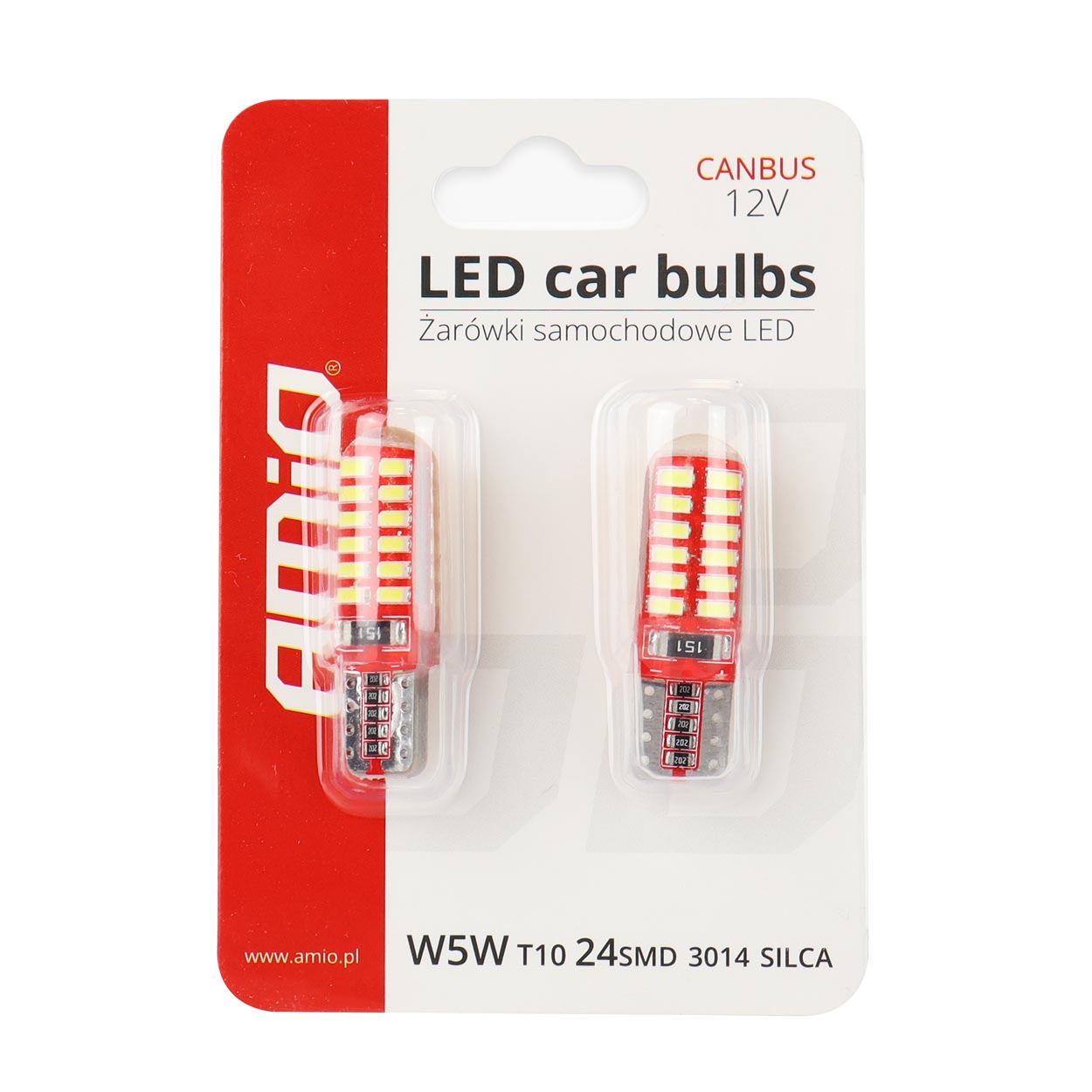 Bec de pozitie tip LED Canbus, silicon, T10 W2.1x9.5 W5W, 12V 1.9W, 24 SMD 3014 , culoare alb , AMIO, set 2 buc