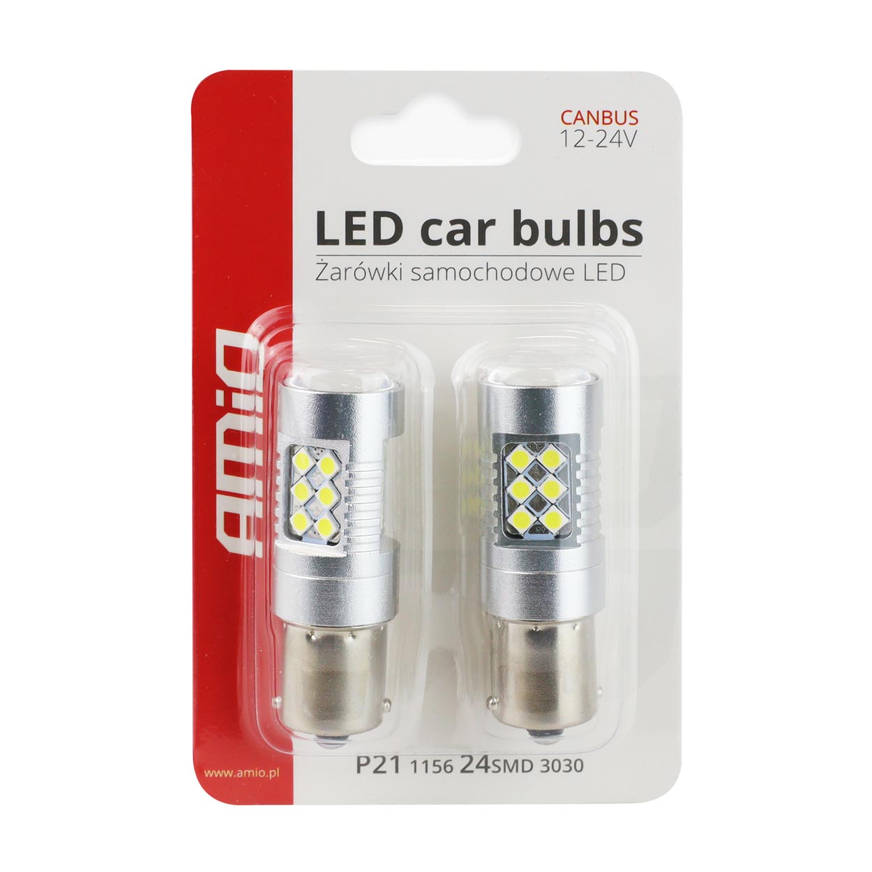 Set 2 becuri auto cu LED AMIO 12-24V, BA15S P21W , 24 SMD 3030