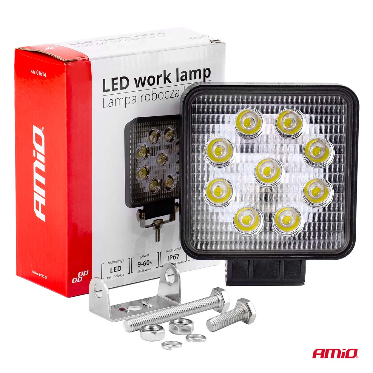 Lampa lucru LED 27W 6000K, Spot lumina, 12V-60V, IP67, aluminiu, omologare E9, 106 x 106 x 32 mm