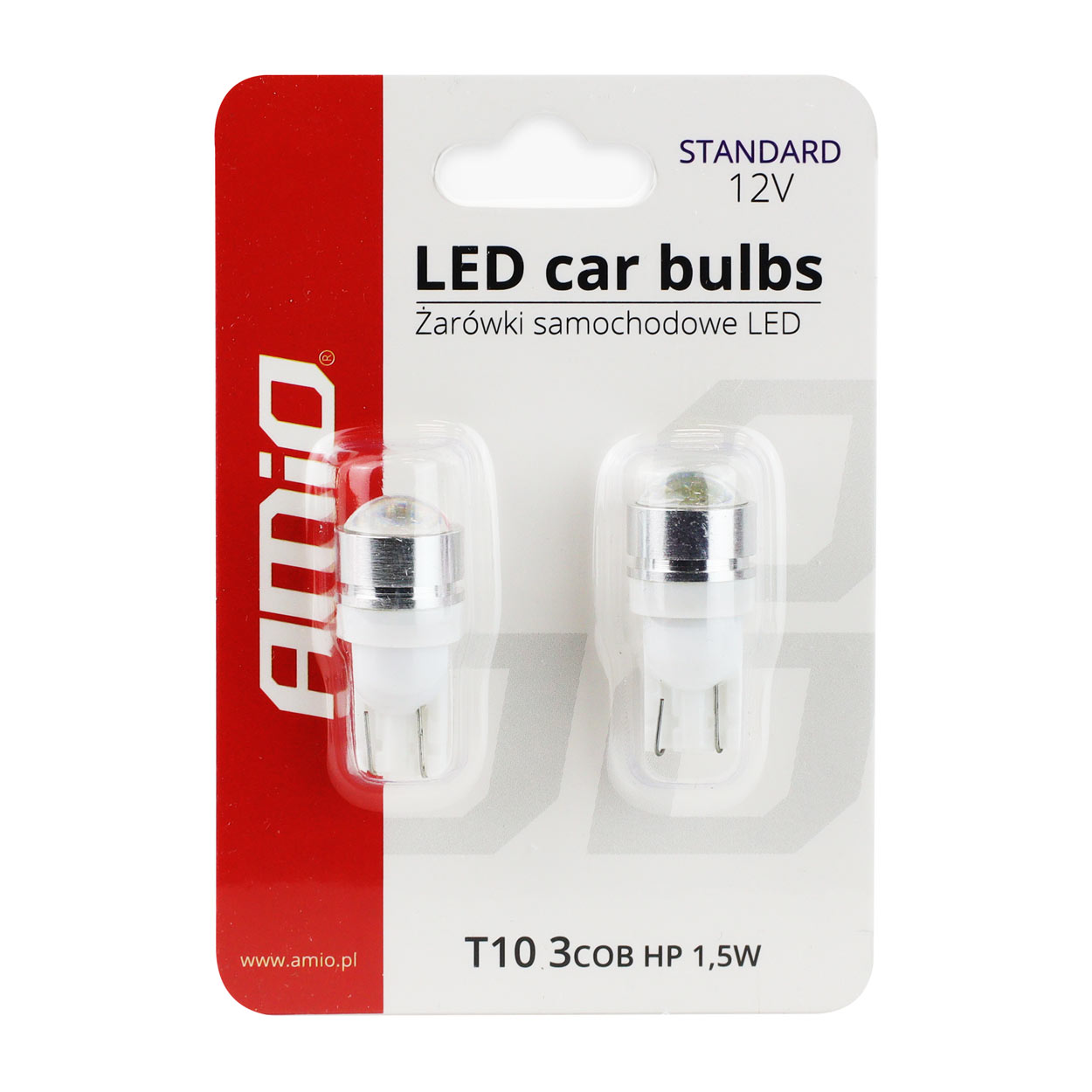 Bec de pozitie tip LED , T10 W2.1x9.5 W5W, 12V , 3xCOB, cu lupa , culoare alb , AMIO, set 2 buc