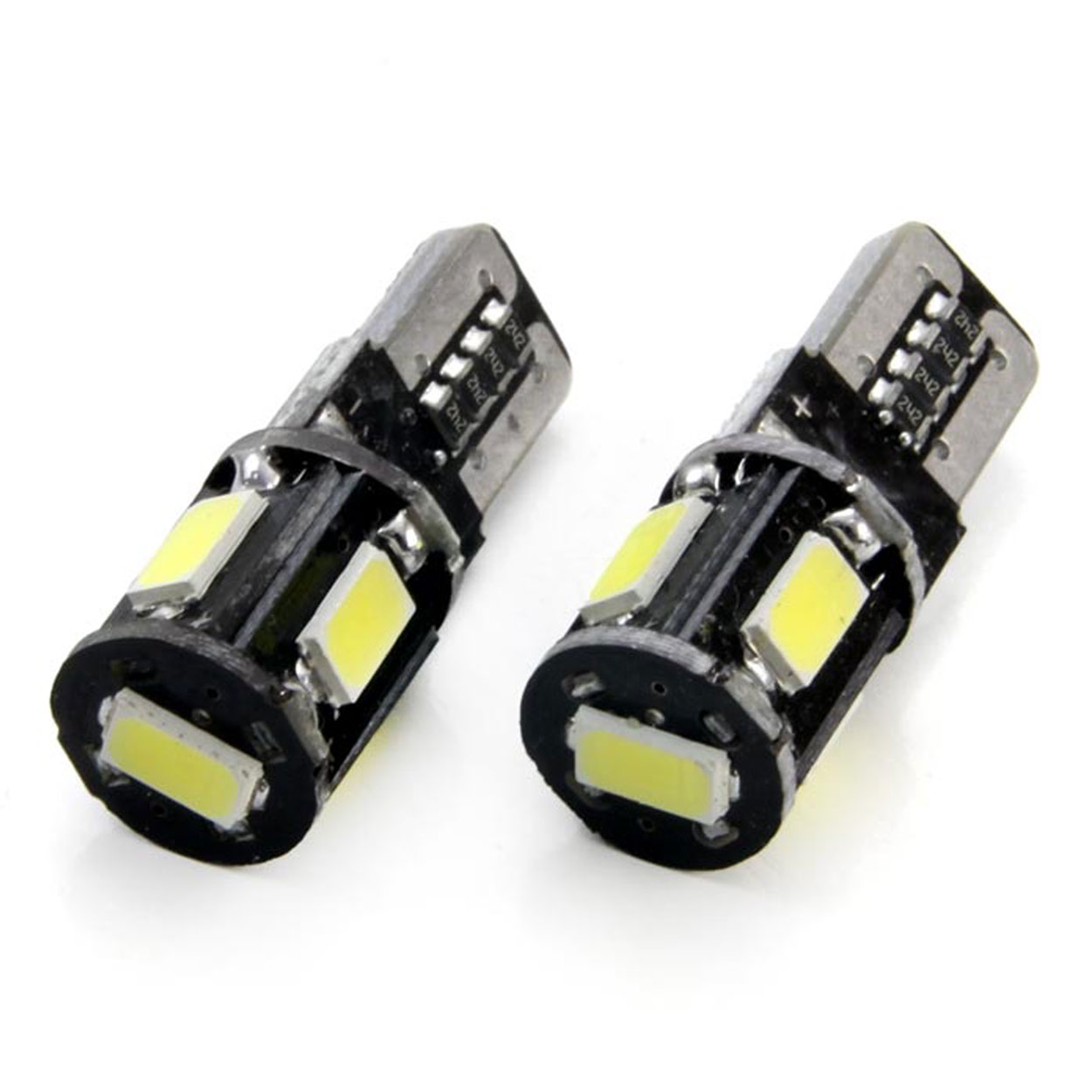Bec de pozitie tip LED Canbus, T10 W2.1x9.5 W5W, 12V 2W, 5 SMD 5730 , culoare alb , AMIO, set 2 buc