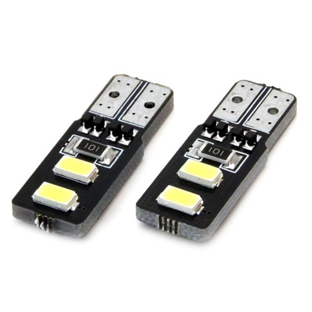 Bec de pozitie tip LED Canbus, T10 W2.1x9.5 W5W, 12V 2W, 4 SMD 5730 , culoare alb , AMIO, set 2 buc
