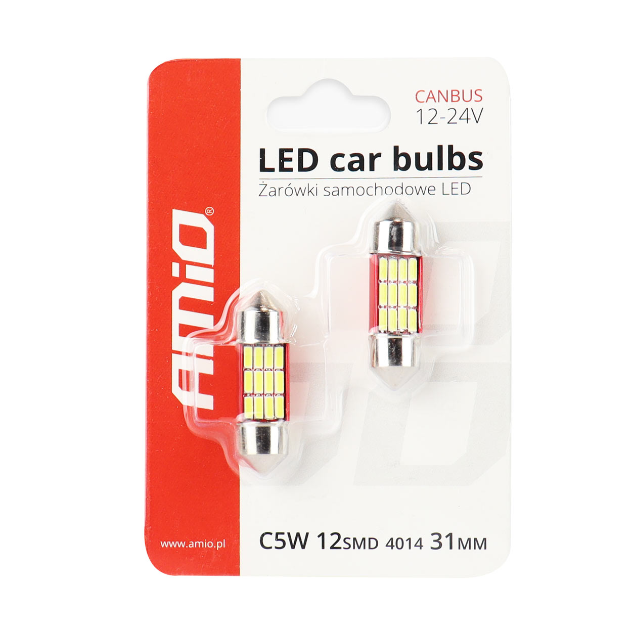 Set 2 becuri auto Vertex LED , C5W SV8.5-8, 12SMD 4014, 2W, 31mm, Canbus, 12-24V, leduri alb sofit Festoon