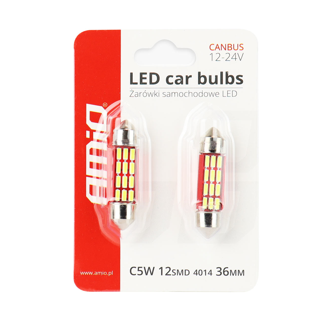 Set 2 becuri auto Vertex LED, C5W SV8.5-8, 12 SMD 4014, 2W, 36mm, Canbus, 12-24V, leduri alb sofit Festoon