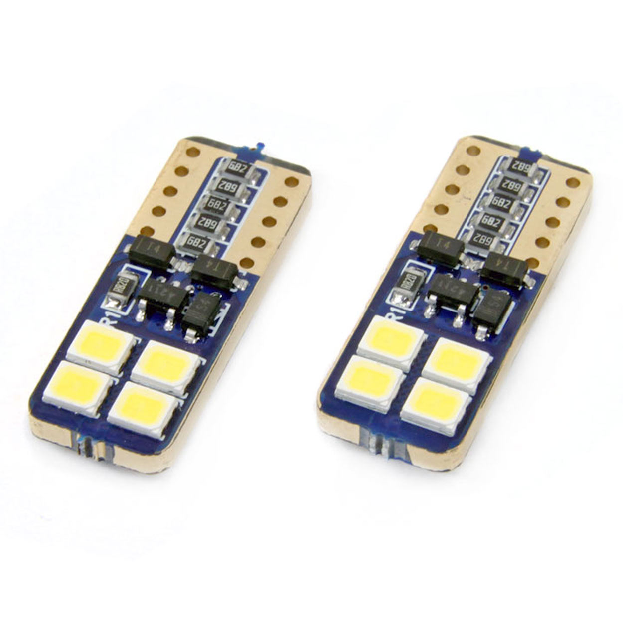 Bec de pozitie tip LED Canbus, T10 W2.1x9.5 W5W, 12-24V, 2W, 8 SMD 2835 , culoare alb , AMIO, set 2 buc