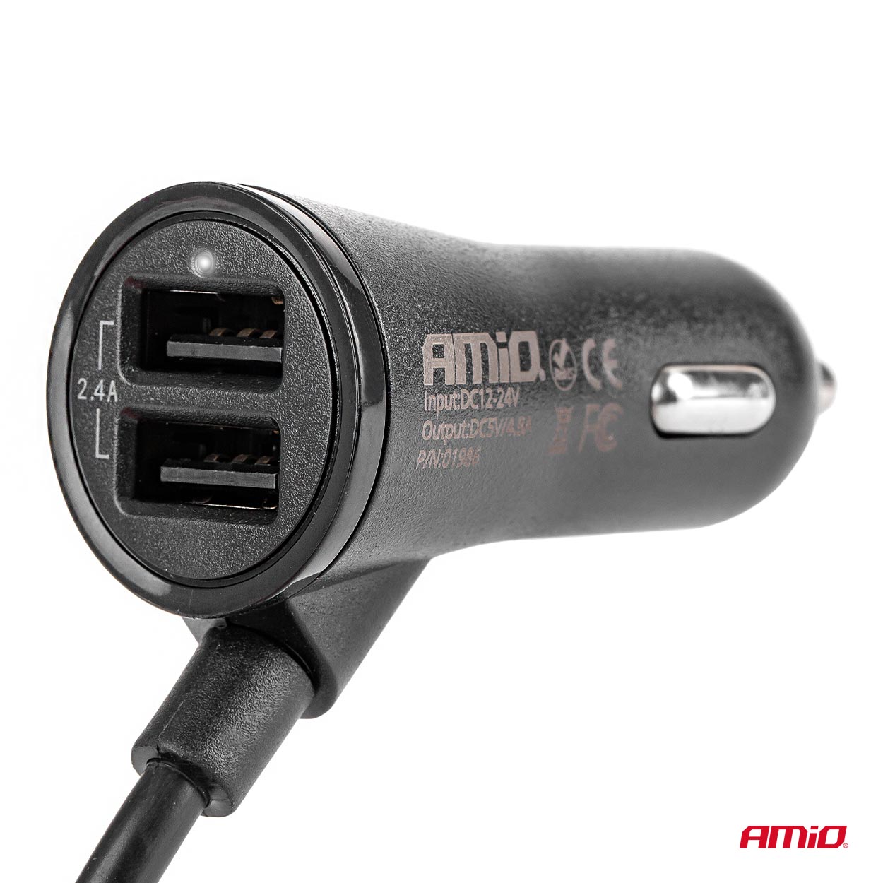 Incarcator auto AMIO 12/24V , 2X USB 2.4A 5V fisa pricheta + 2X USB 2.4A 5V extindere 1.5m pentru pasageri spate