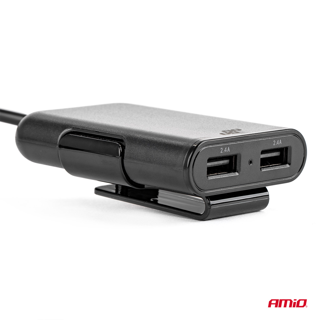 Incarcator auto AMIO 12/24V , 2X USB 2.4A 5V fisa pricheta + 2X USB 2.4A 5V extindere 1.5m pentru pasageri spate