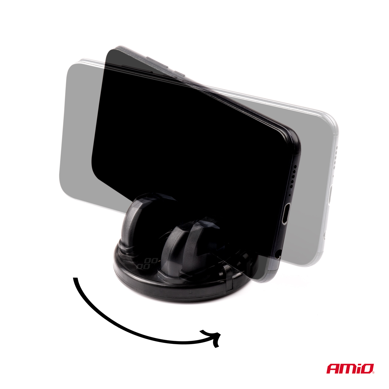 Suport auto pentru telefon AMIO HOLD-15, suprafata silicon, rotatie 360, fixare banda dubla adeziva