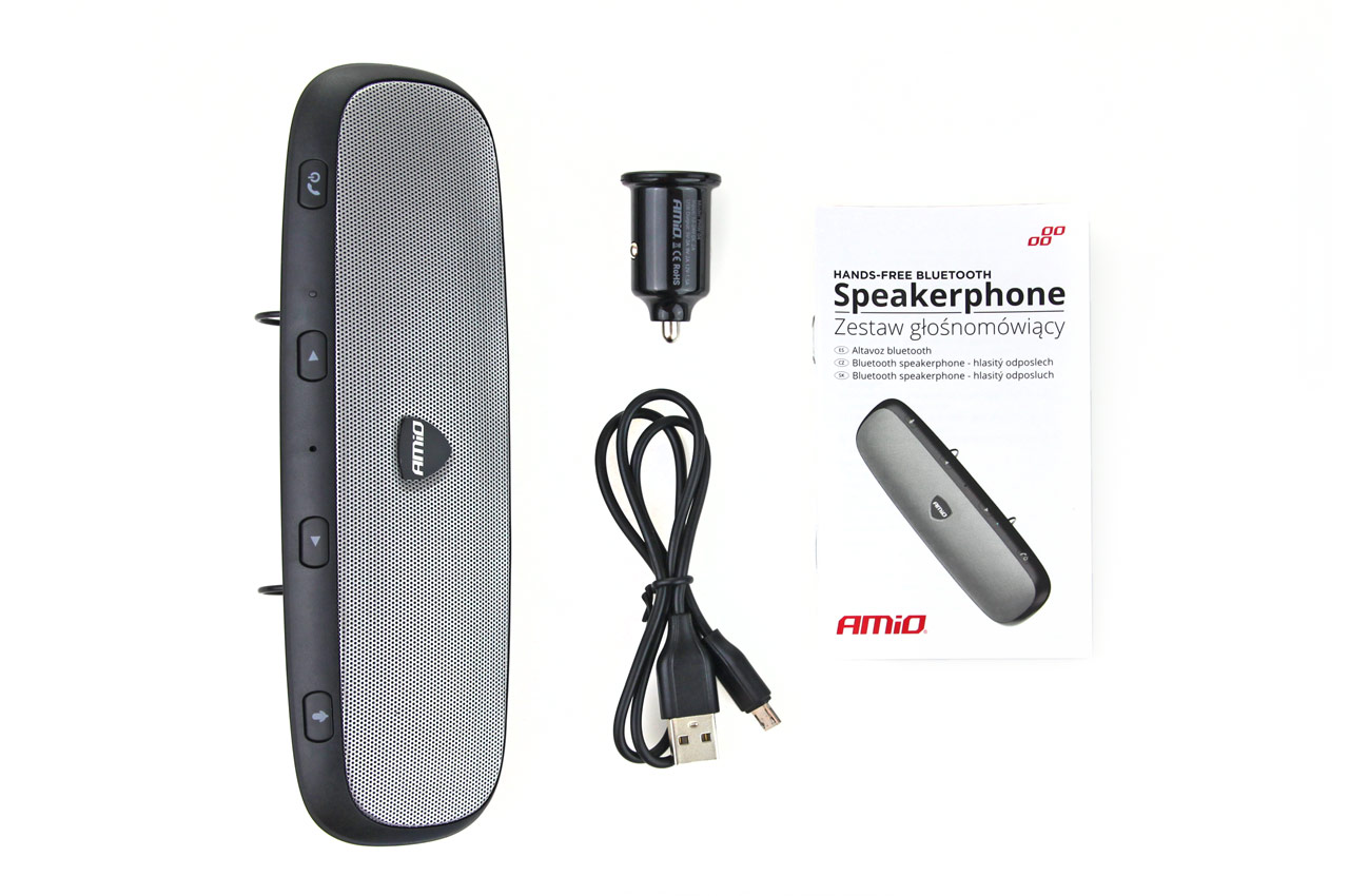 Car kit handsfree AMIO cu bluetooth QC 3.0 USB , difuzor 2 x 1W, HFB-01
