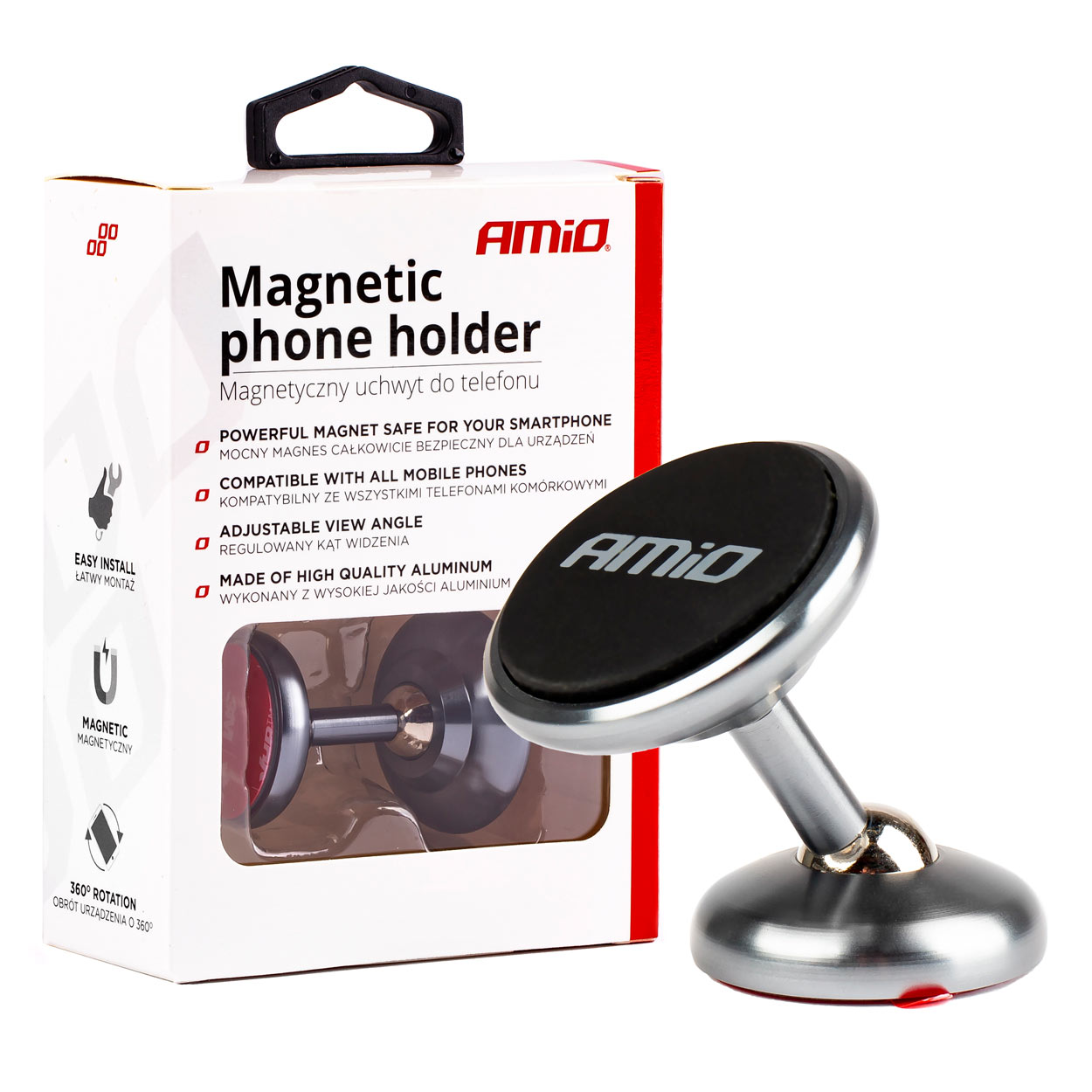 Suport auto pentru telefon AMIO HOLD-10 magnetic, brat reglabil, fixare banda dubla adeziva