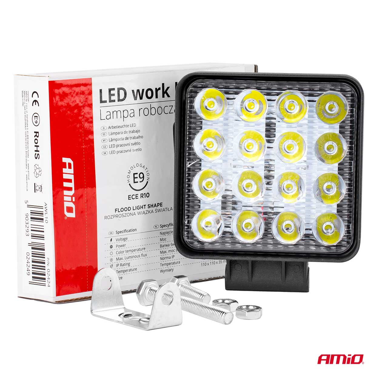 Proiector auto LED AMIO 12-24V, cu 16 LED 3030, 110x110mm, 1 buc.