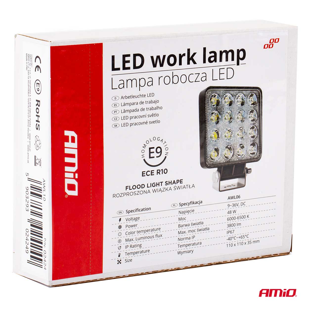 Proiector auto LED AMIO 12-24V, cu 16 LED 3030, 110x110mm, 1 buc.