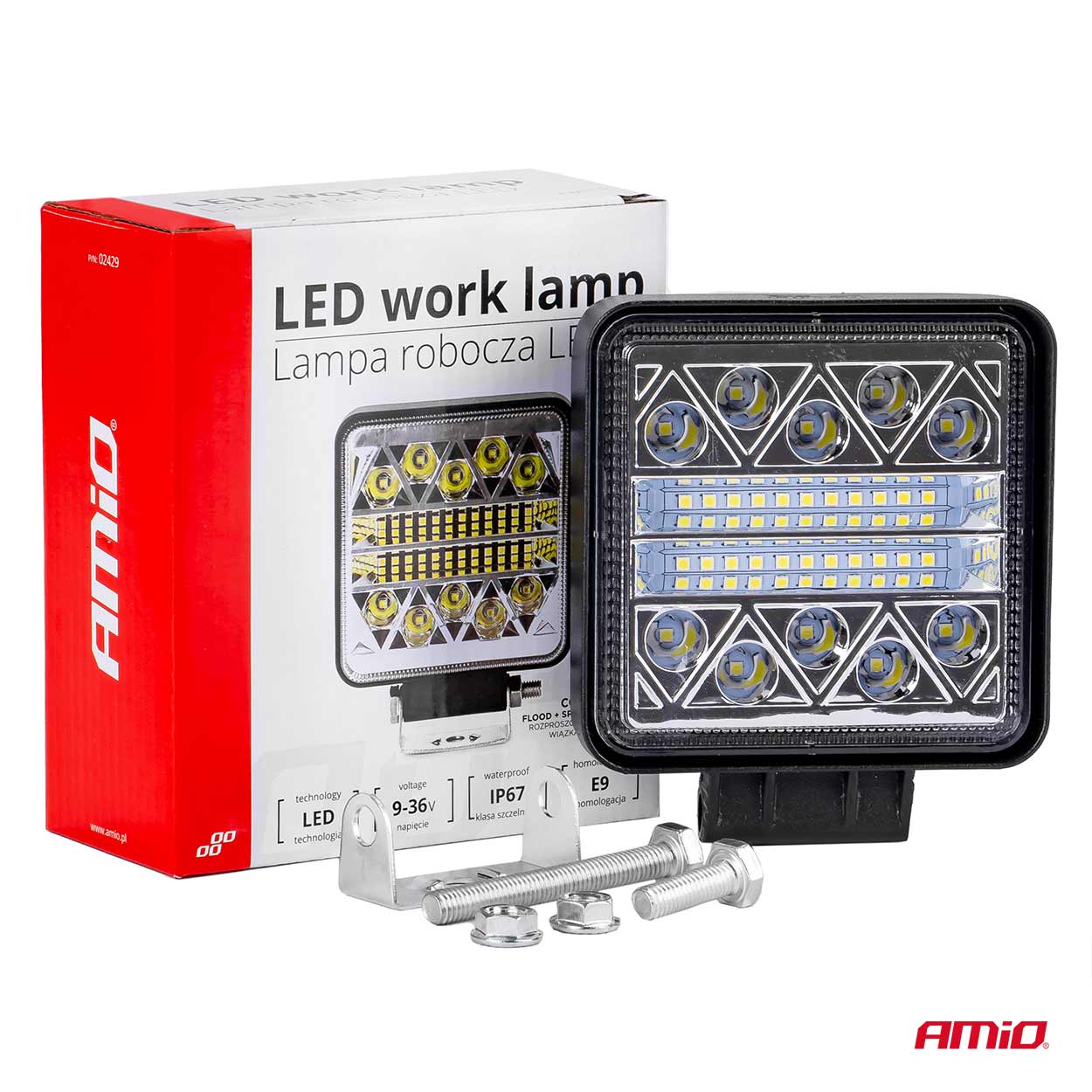 Proiector auto LED AMIO 12-24V, cu 26 LED 3030, 110x110mm, 1 buc.