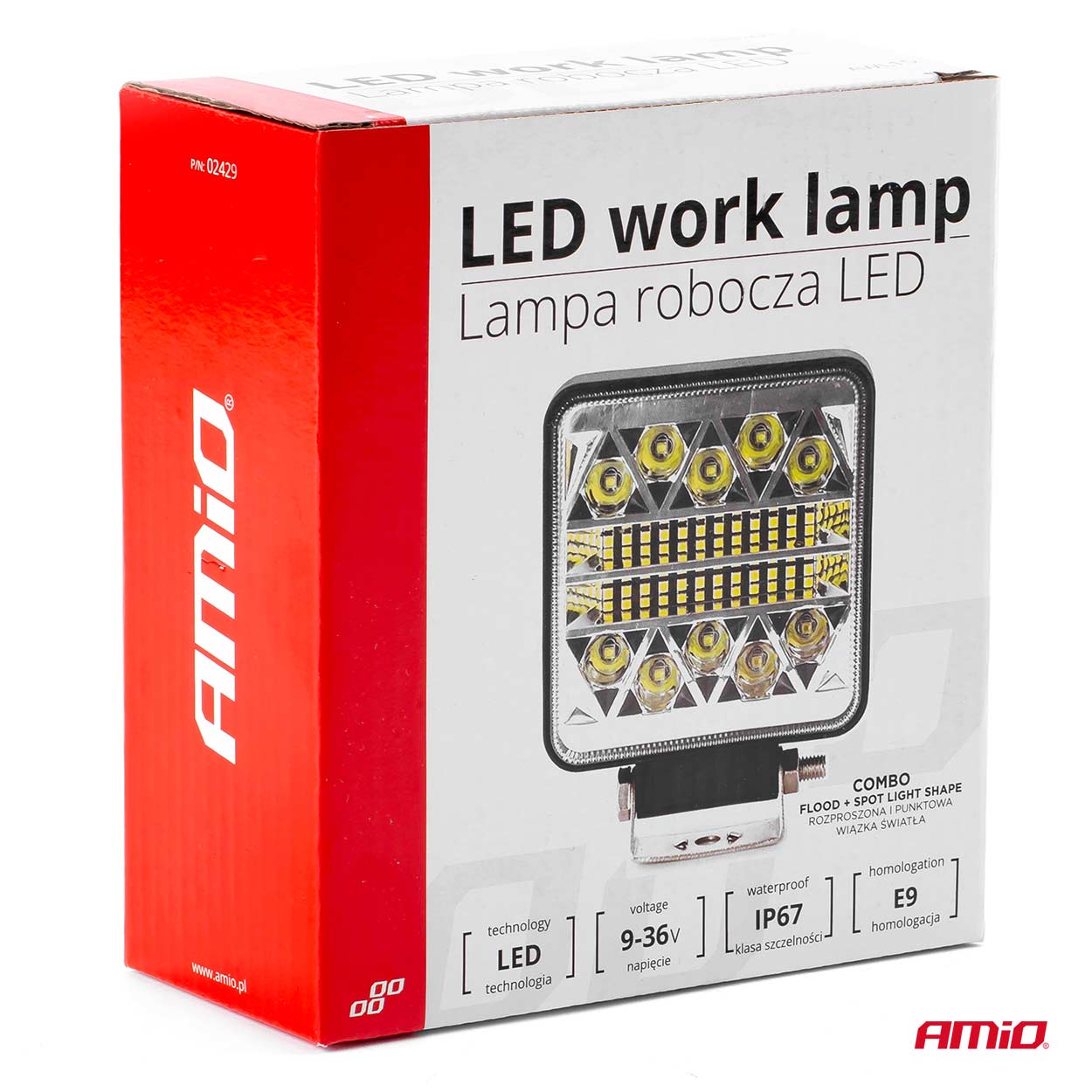 Proiector auto LED AMIO 12-24V, cu 26 LED 3030, 110x110mm, 1 buc.