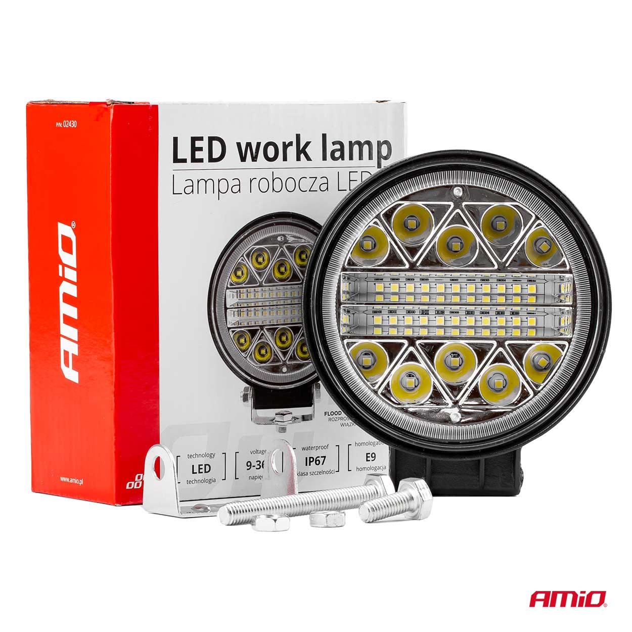 Proiector auto LED AMIO 12-24V, cu 26 LED 3030, rotund 110mm, 1 buc.