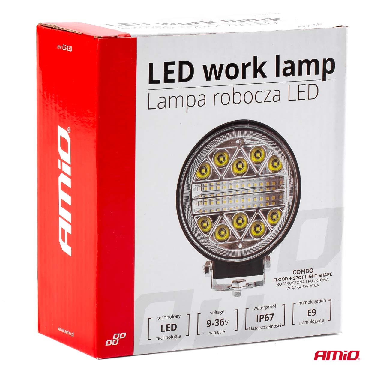 Proiector auto LED AMIO 12-24V, cu 26 LED 3030, rotund 110mm, 1 buc.