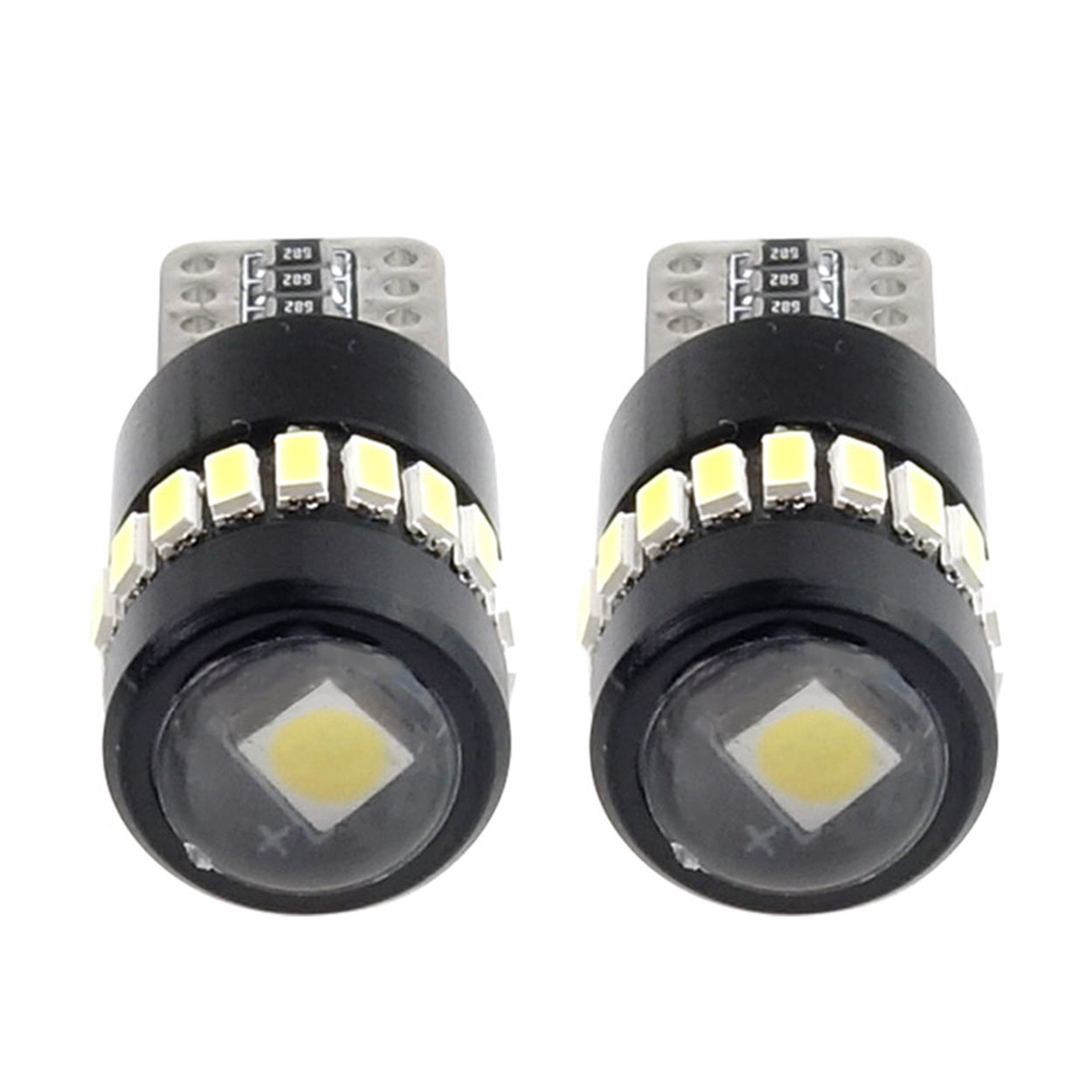 Bec de pozitie tip LED Canbus, T10 W2.1x9.5 W5W, 12V-24V, 18 SMD 3014 + 1SMD, culoare alb, AMIO, set 2 buc