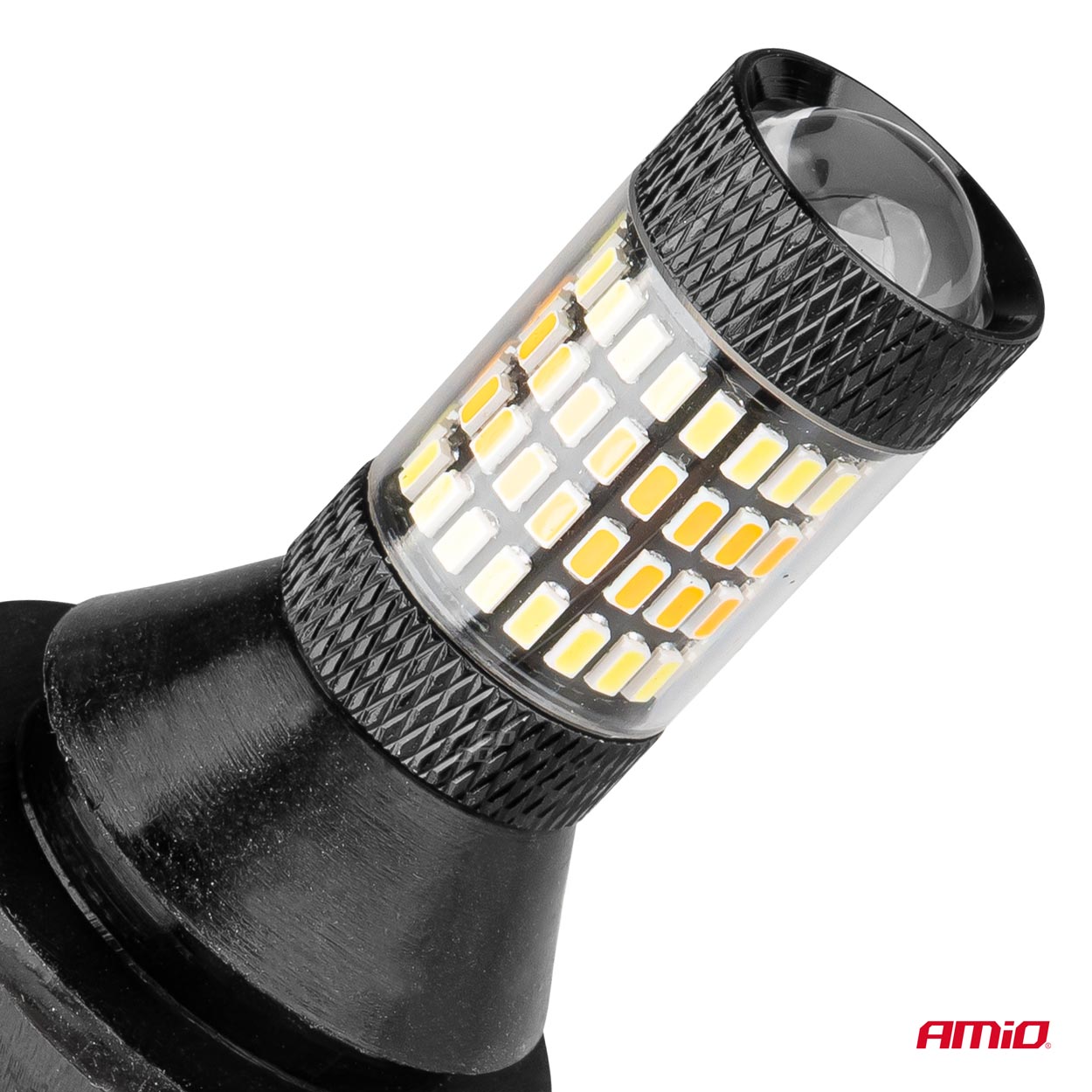 Set 2 becuri auto semnalizare LED, cu lumini de zi 2in1, AMIO, 12V, culoare alb-orange, BAU15s, Canbus