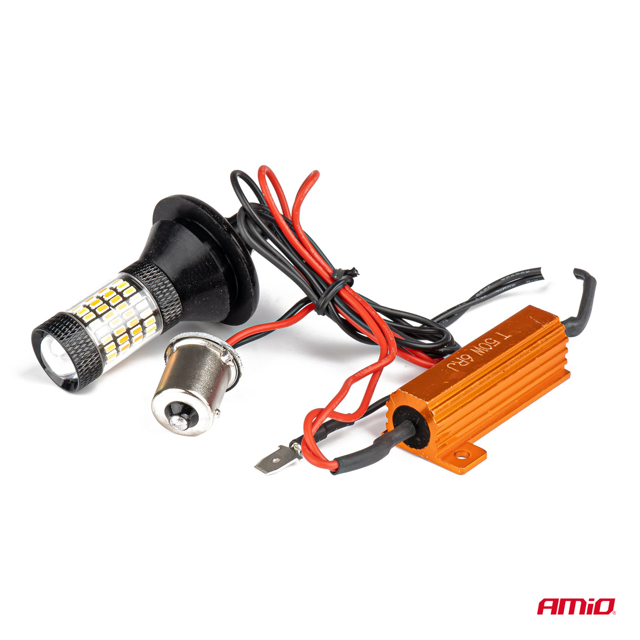 Set 2 becuri auto semnalizare LED, cu lumini de zi 2in1, AMIO, 12V, culoare alb-orange, BAU15s, Canbus