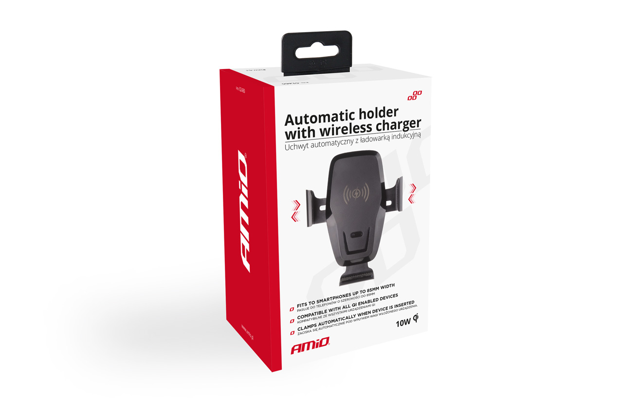 Suport auto cu incarcator wireless AMIO PHW-05, fixare cu ventuza, incarcare Qi, cu brat reglabil
