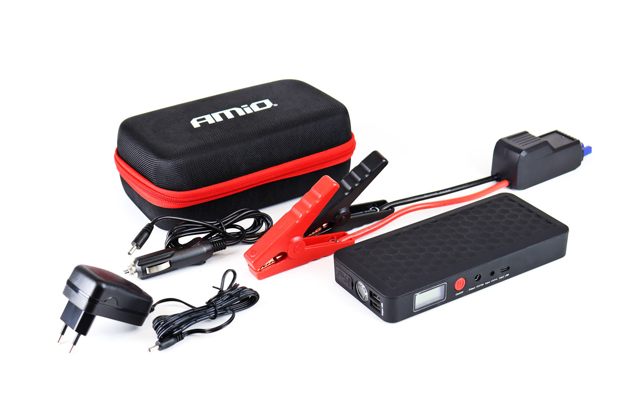 Baterie externa AMiO, mini robot pornire motor 12V si incarcator dispozitive electronice USB 5V , Jump Starter Auto
