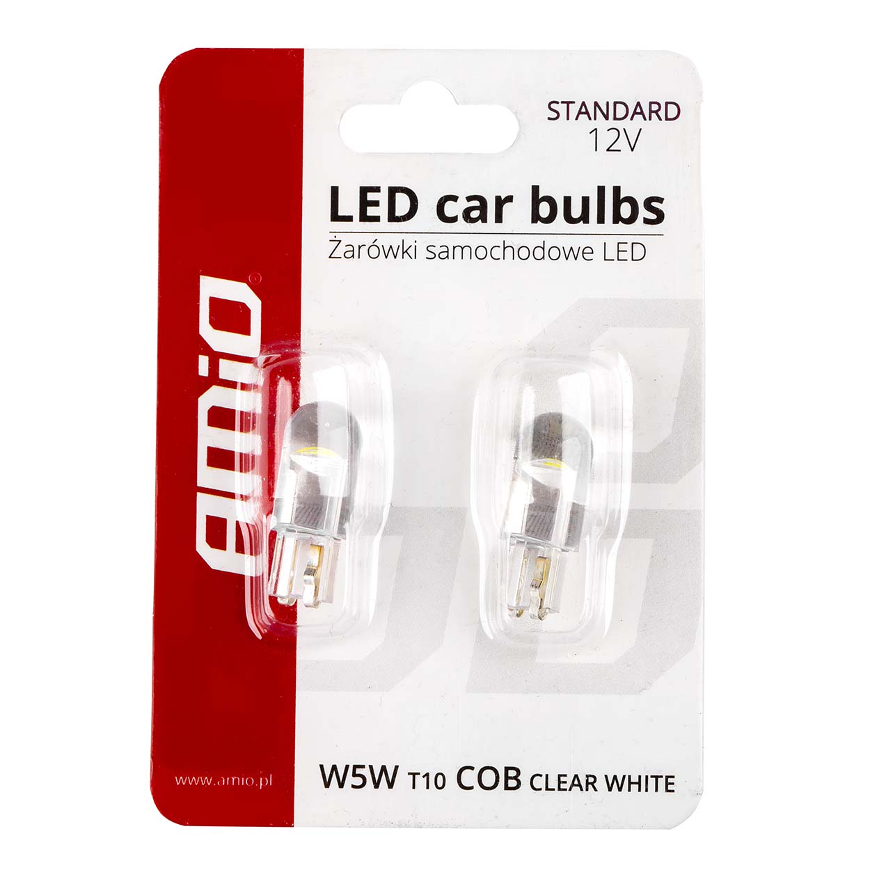 Bec de pozitie AMIO LED COB, T10 W2.1x9.5 T10 W5W COB HPC 12V , culoare alb , set 2 buc