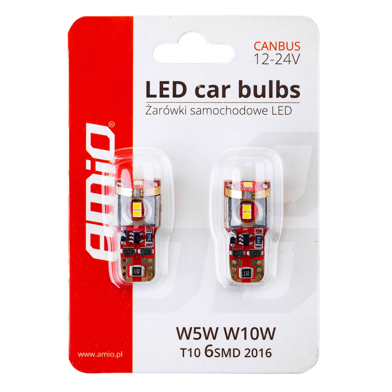Bec de pozitie tip LED Canbus, T10 W2.1x9.5 W5W W10W 12V/24V , 6SMD 2016 , culoare alb , AMIO, set 2 buc