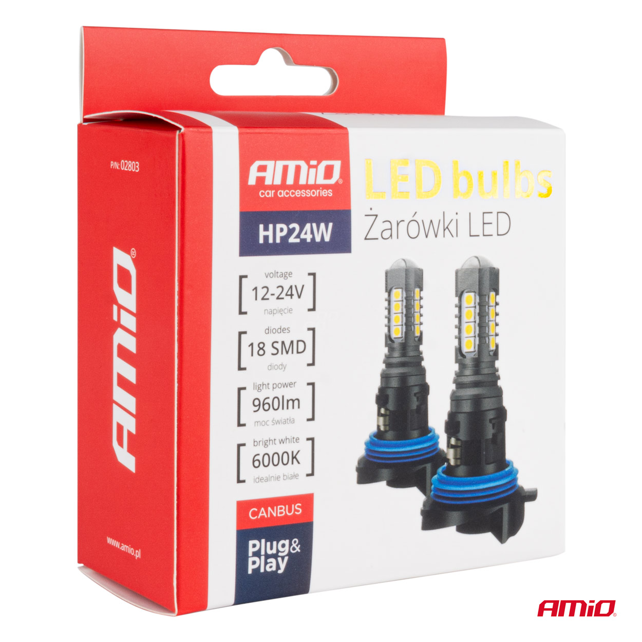 Bec LED Canbus 3030 18SMD HP24W alb 12V/24V, Amio, set 2 buc